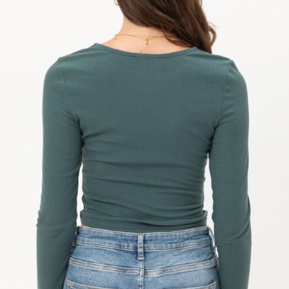 Women's Teal Ribbed Little knot Bottom Crop Tops - Picture 4 of 4